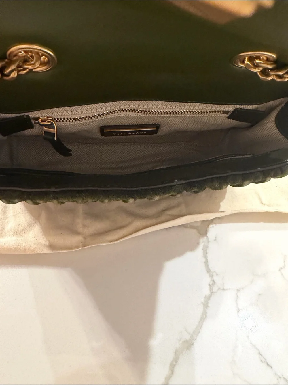 Tory Burch Olive Green Quilted Chain Shoulder Bag with Gold Hardware